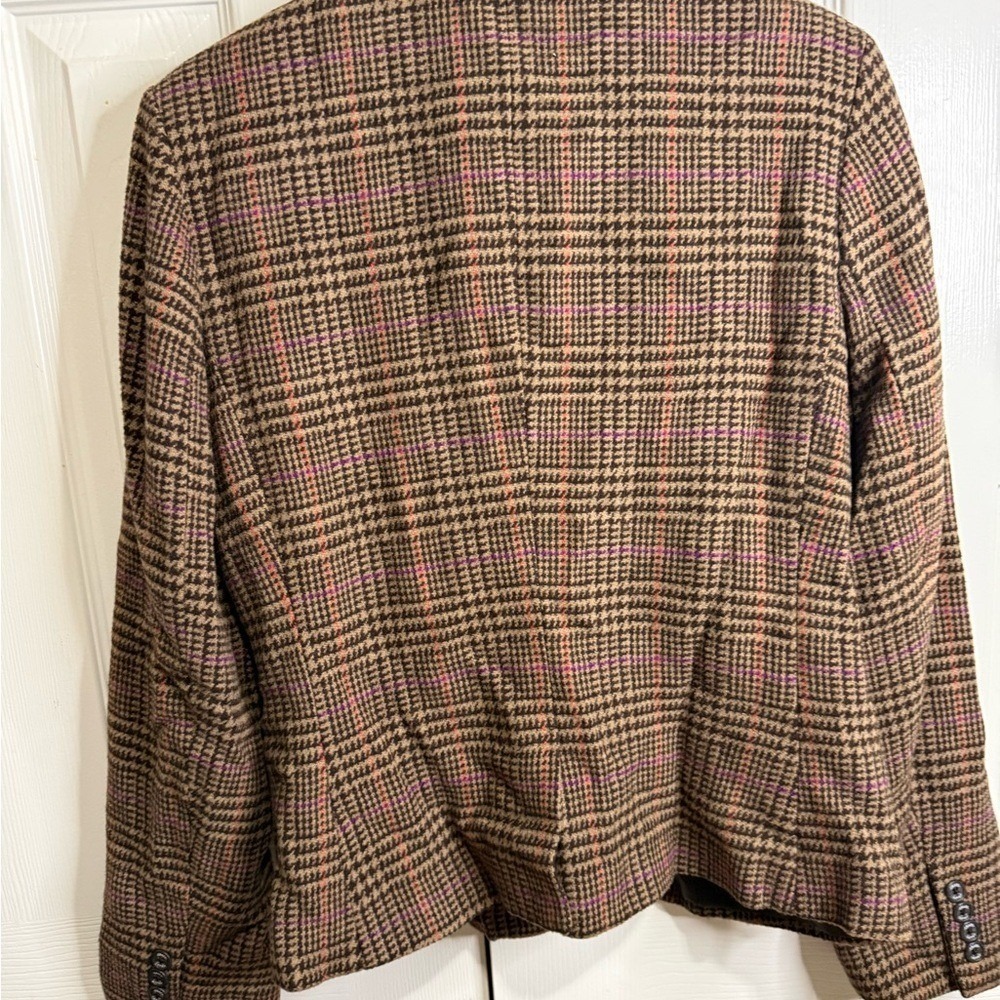 Chaps Women's Plaid Wool Blend Blazer Size 10 Brown Corduroy Collar Jacket - Picture 6 of 6